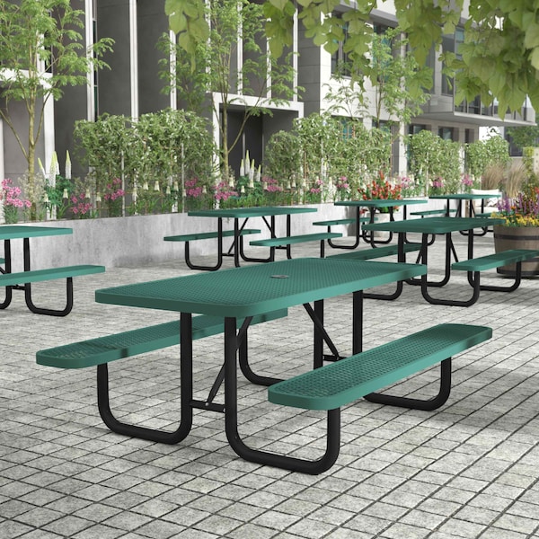 Flash Furniture Mantilla Rectangle Picnic Table, Green, Expanded Metal Mesh Top, Black Frame, 72-1/4 in L SLF-EML-72-GN-GG - main